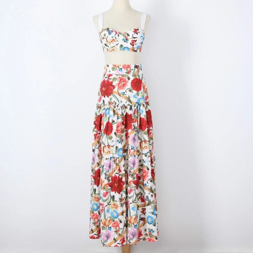 Bohemian gypsy floral print crop top maxi skirt Set - Picture 9 of 12